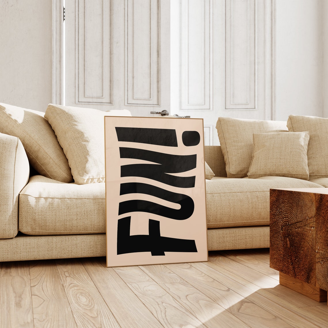 Fun Wavy Retro Typography Groovy Beige Black Minimalist Art Poster - Image 3