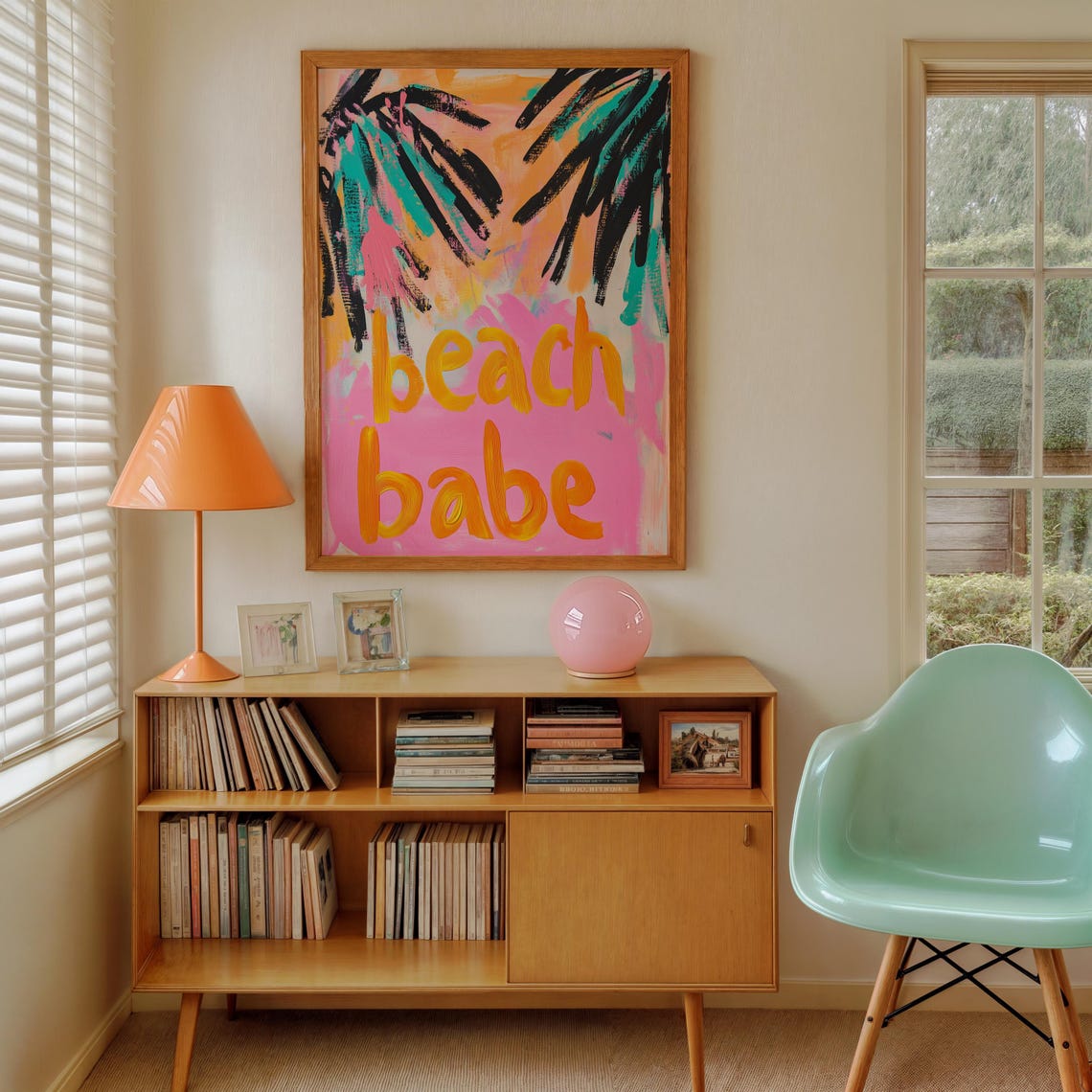Beach Babe Colourful Tropical Palm Summer Painted Art Poster - Image 3