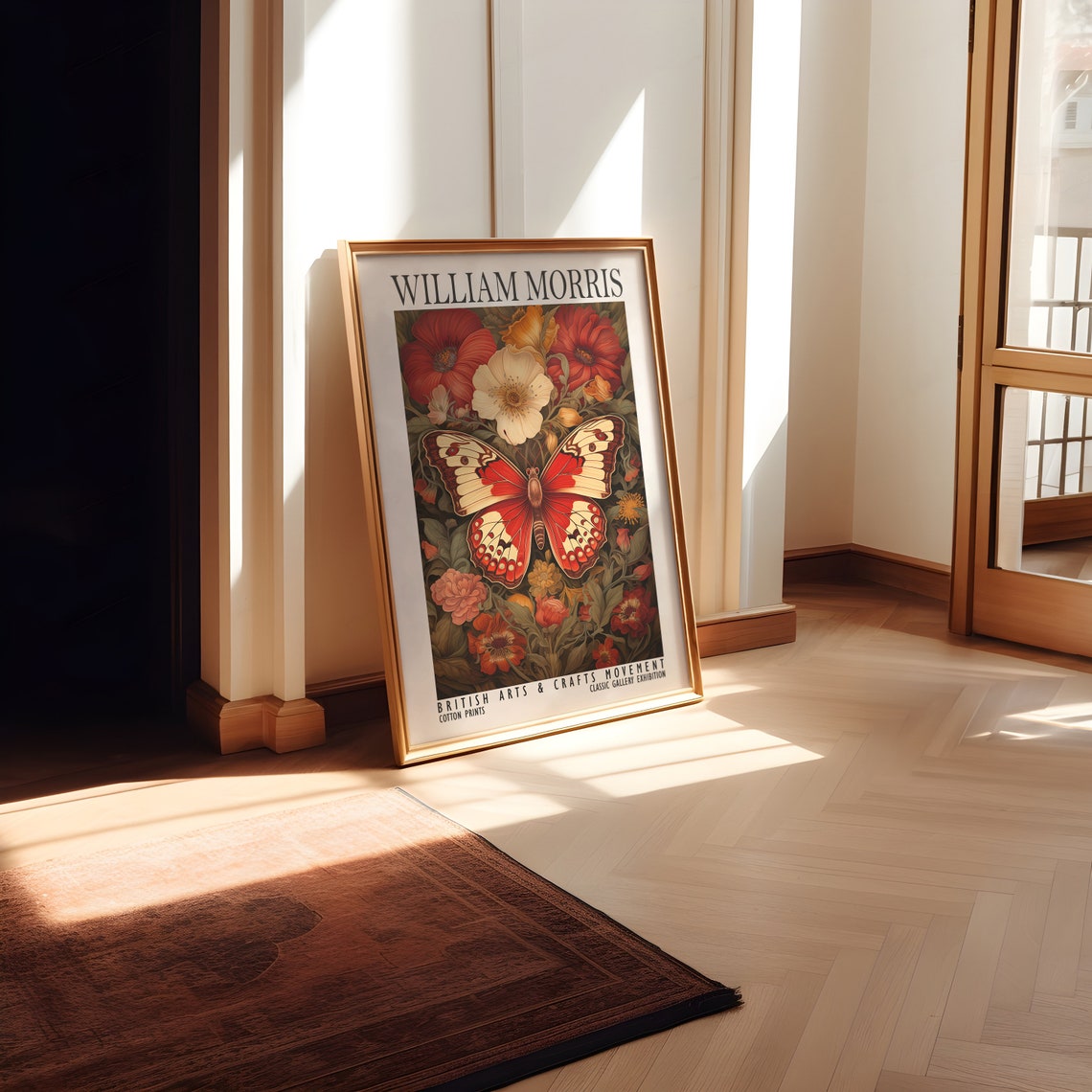 William Morris Red Butterfly Floral Garden Exhibition Art Poster - Image 3