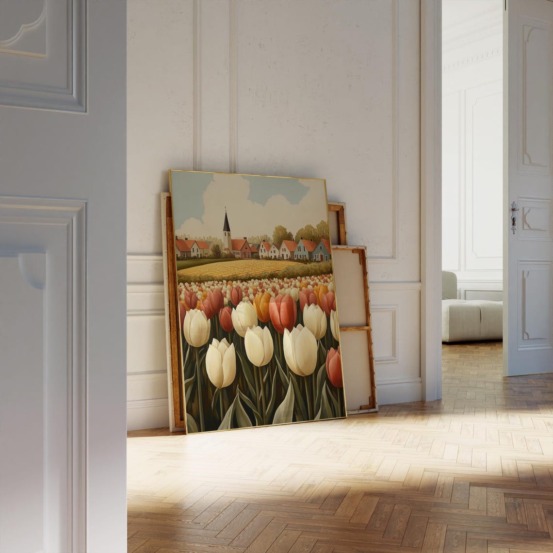 Tulip Field Wall Art Countryside Village Print Rustic Spring Decor Cute Spring Print Spring Village Spring Farmhouse - Image 3