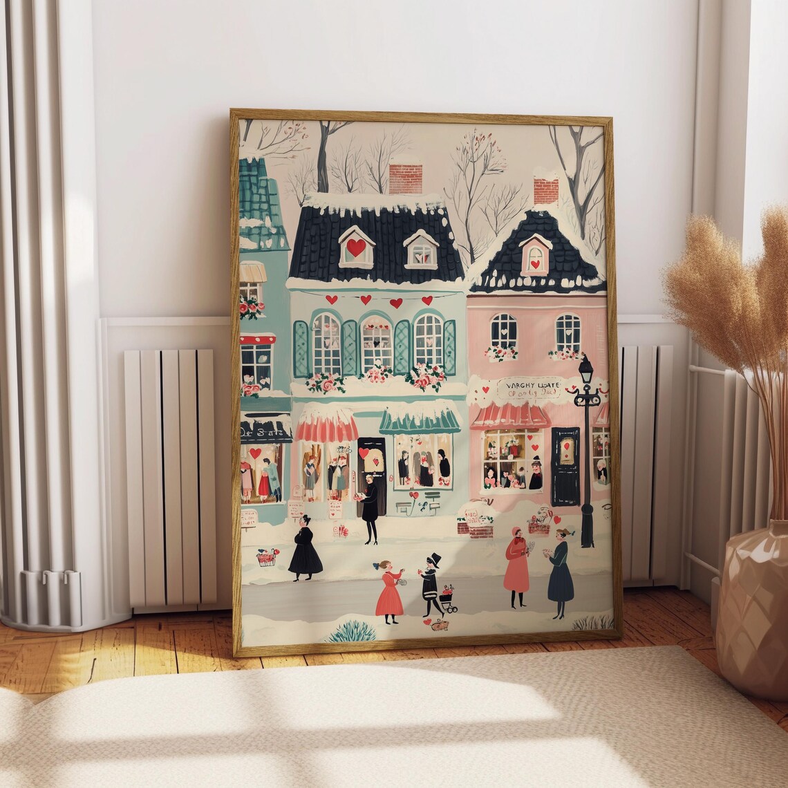 Valentines Day Village Romantic Scene Art Print - Image 2