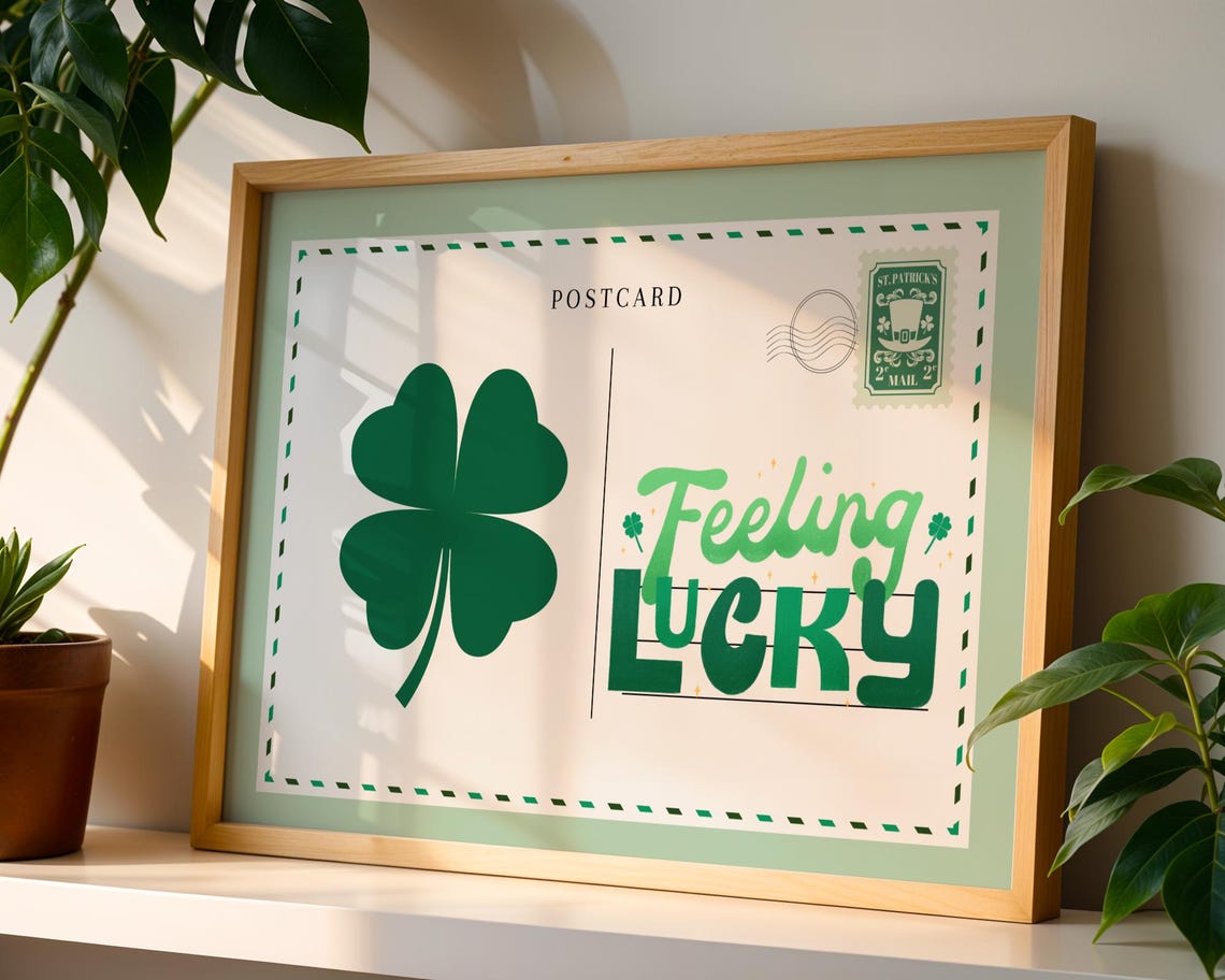 Feeling Lucky Shamrock St Patricks Day Postcard Wall Art Print