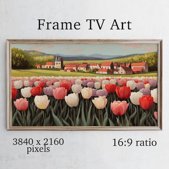 Tulip Field Village Spring Bloom Landscape Digital Frame TV Art Poster