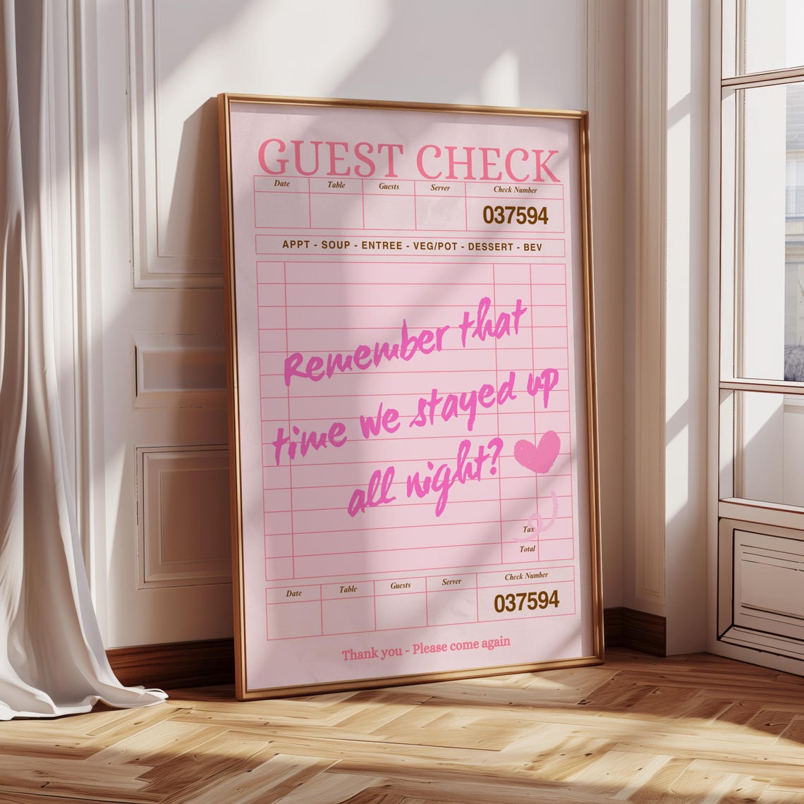 Remember That Time We Stayed Up All Night Pink Guest Check Love Poster - Image 3