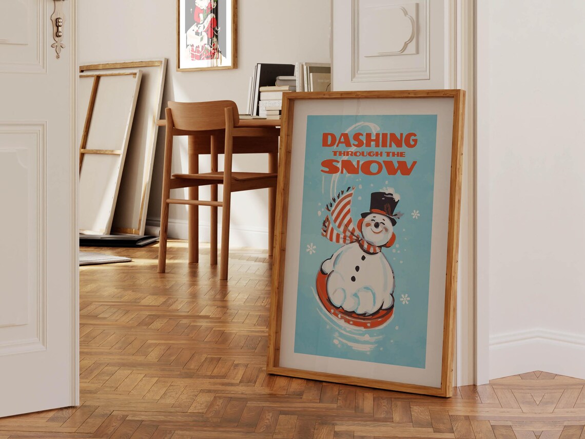 Retro Christmas Snowman Poster, Kitchen Wall Art