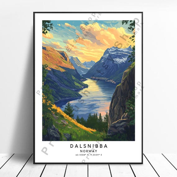 Dalsnibba Norway Travel Print Colourful Poster Wall Home Dcor Illustration Gift Art
