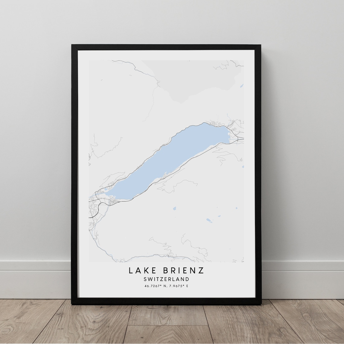 Lake Brienz Switzerland Map Minimalist Blue Lake Travel Poster