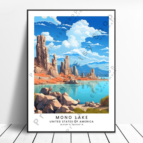 Mono Lake Travel Print Wall Decor Colourful Illustration Art Hanging Gift