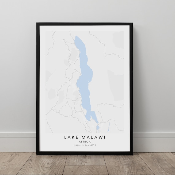 Lake Malawi Map Minimalist Print Wall Art Travel Poster Gift