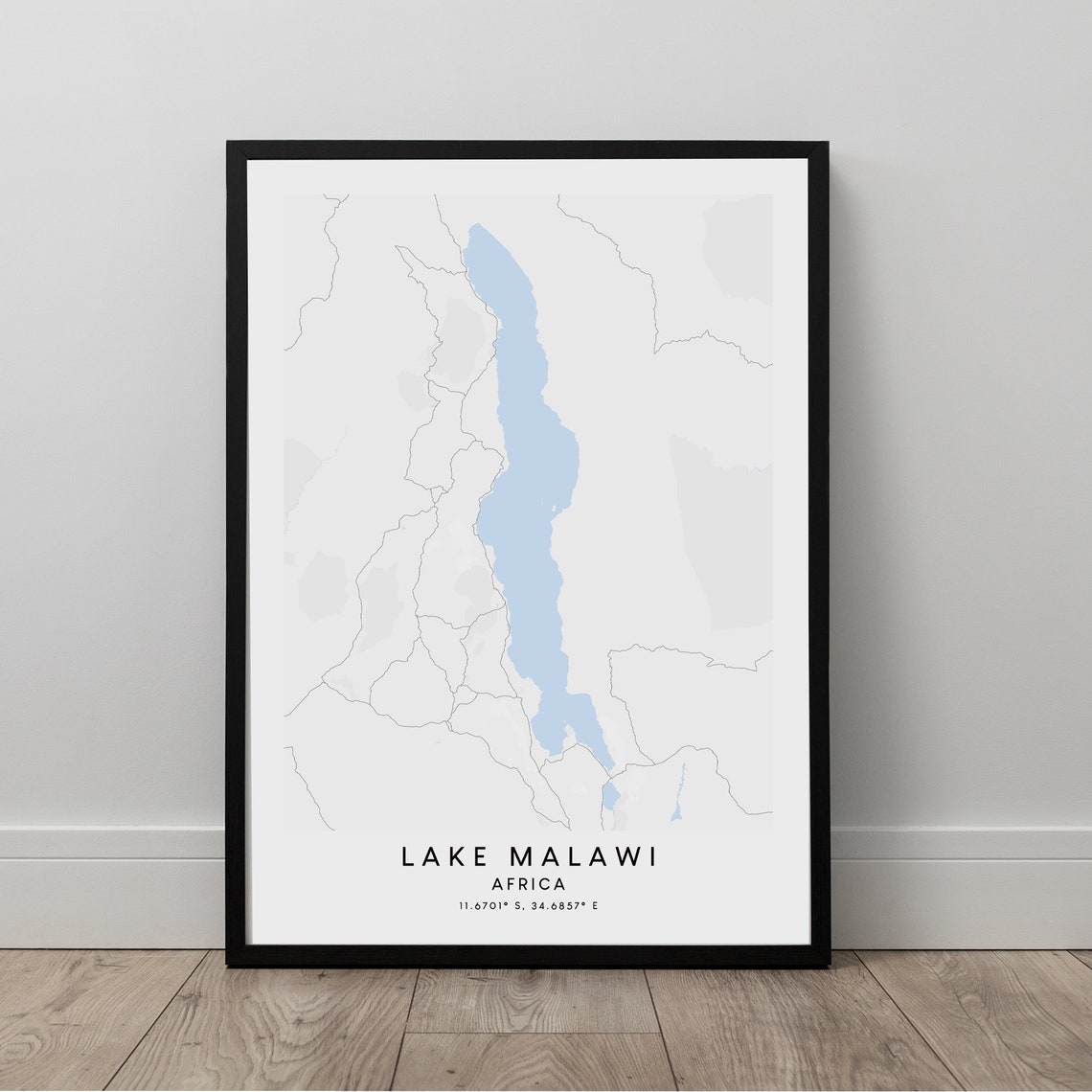 Lake Malawi Africa Minimalist Lake Map Coordinates Art Poster