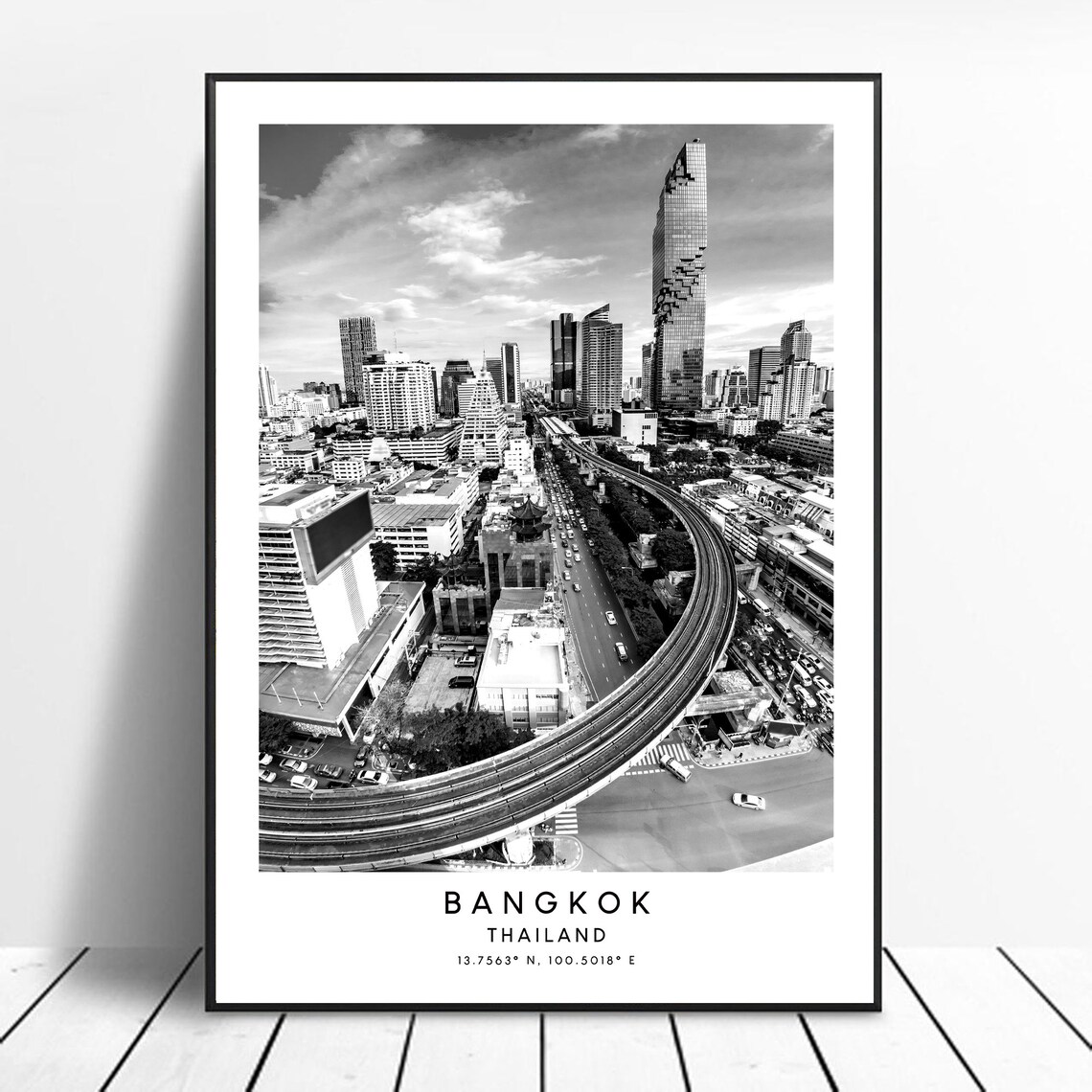 Bangkok Thailand Travel Poster, Minimalist Coordinates