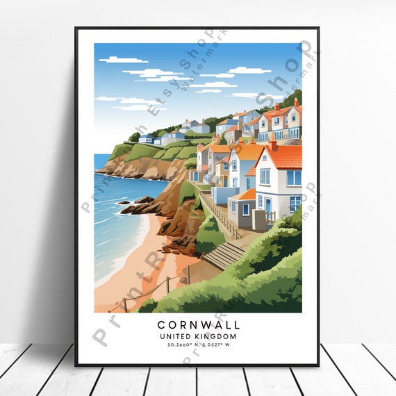 Cornwall Travel Print Colourful Poster Abstract Minimalist Wall Art Gift