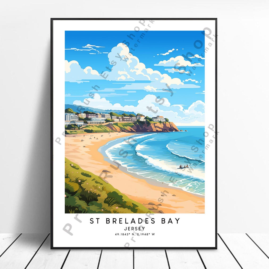 St Brelade Travel Print Colourful Brelades Bay Poster Wall Art Minimalist Home Decor Gift