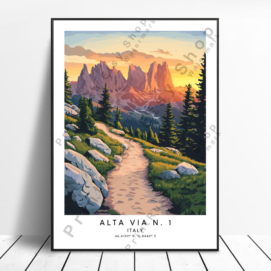 Dolomites Travel Print Colourful Alta Via 1 Poster Wall Art Minimalist Dolomite High Route Gift
