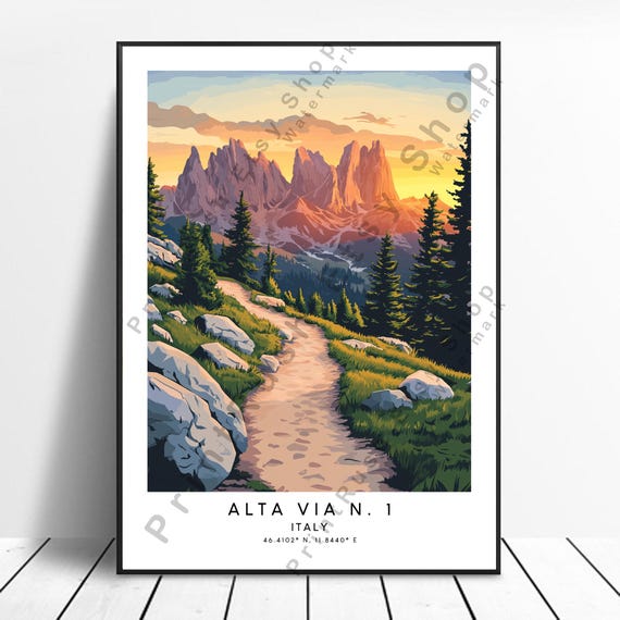 Dolomites Travel Print Colourful Alta Via 1 Poster Wall Art Minimalist Dolomite High Route Gift