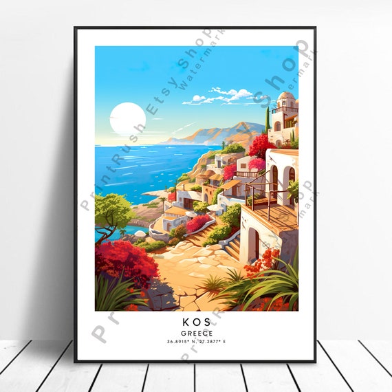 Kos Travel Print Colourful Poster Illustration Minimalist Wall Art Greece Gift