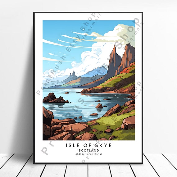 Isle of Skye Travel Poster, Abstract Minimalist Scotland