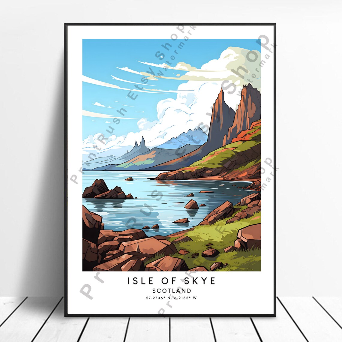 Isle of Skye Travel Poster, Abstract Minimalist Scotland