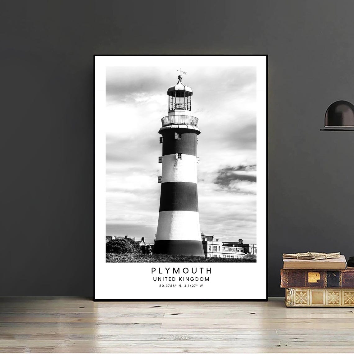 Plymouth Travel Print Black And White Plymouth City Poster Plymouth Wall Print Landmark Coordinates Minimalist Wall Art Dcor Holidays Gift - Image 2