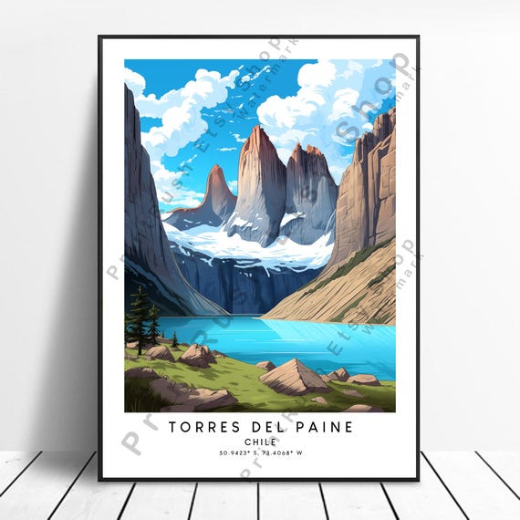 Torres Del Paine Poster Home Dcor Print Wall Hanging Colourful Art Chile Gift