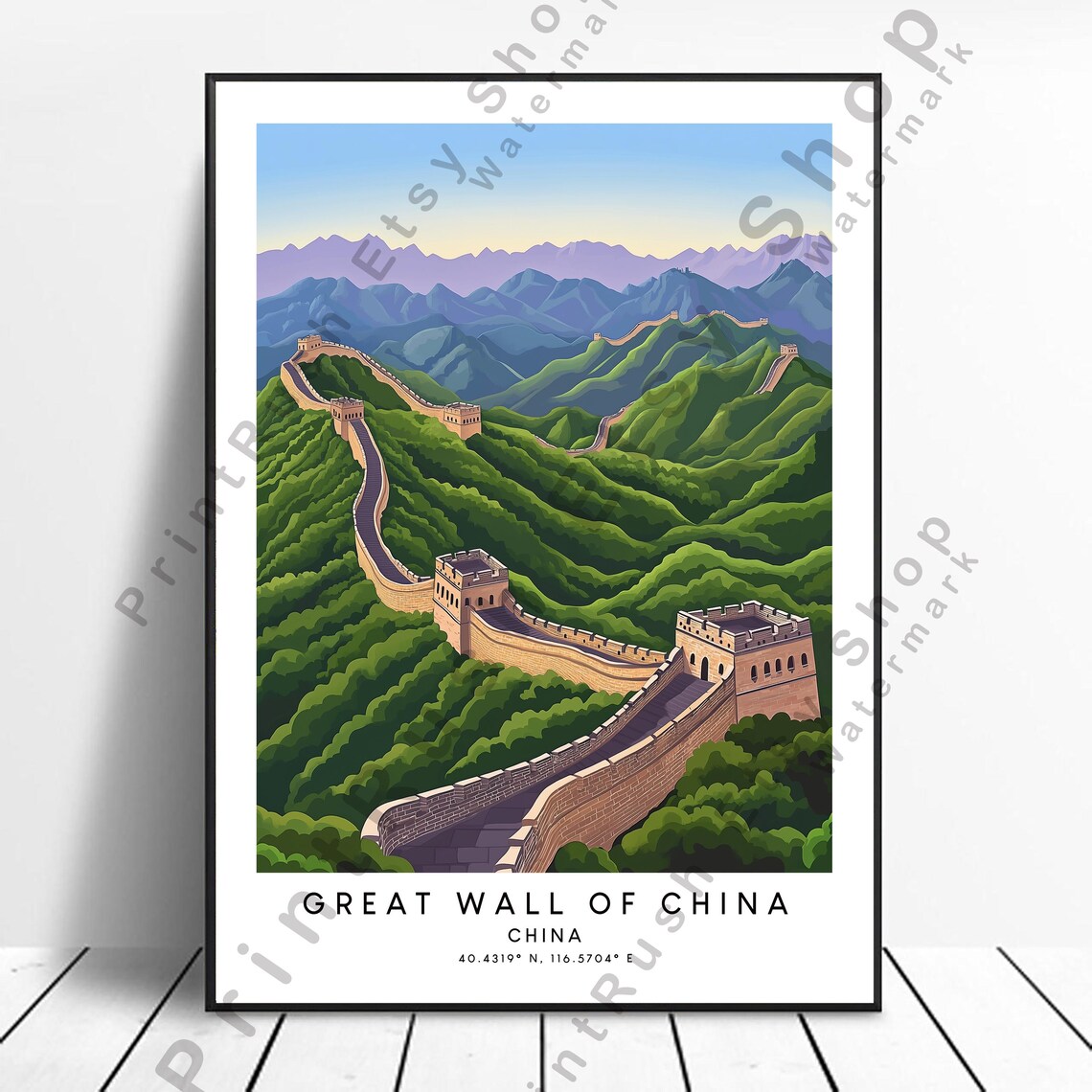 Great Wall Of China Minimalist Mountain Art Poster Travel Gift