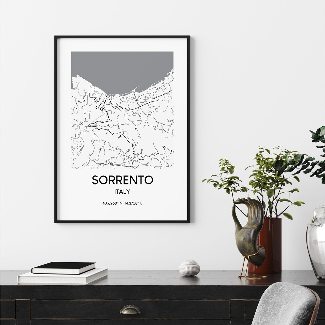 Sorrento Map Print Black And White Poster Italy Travel Minimalist Wall Art Gift