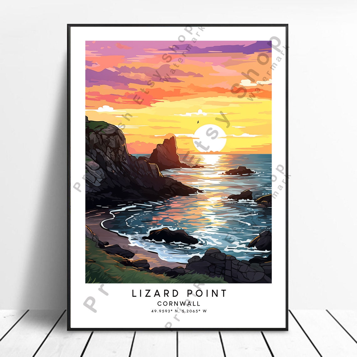 Lizard Point Cornwall Vibrant Ocean Sunset Over Rocky Coast Poster