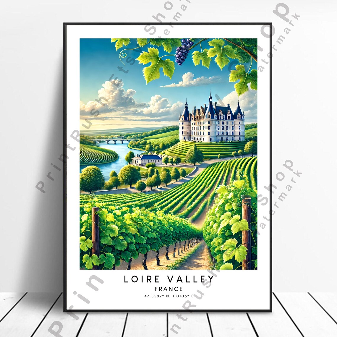 Loire Valley France Vineyard Chateau Countryside Travel Poster