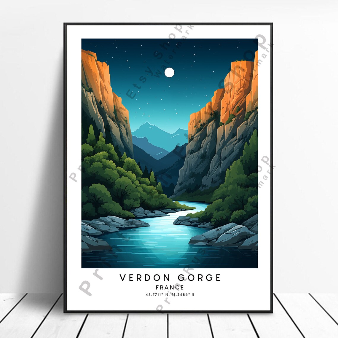 Dramatic Verdon Gorge France Moonlit Canyon River Night Poster