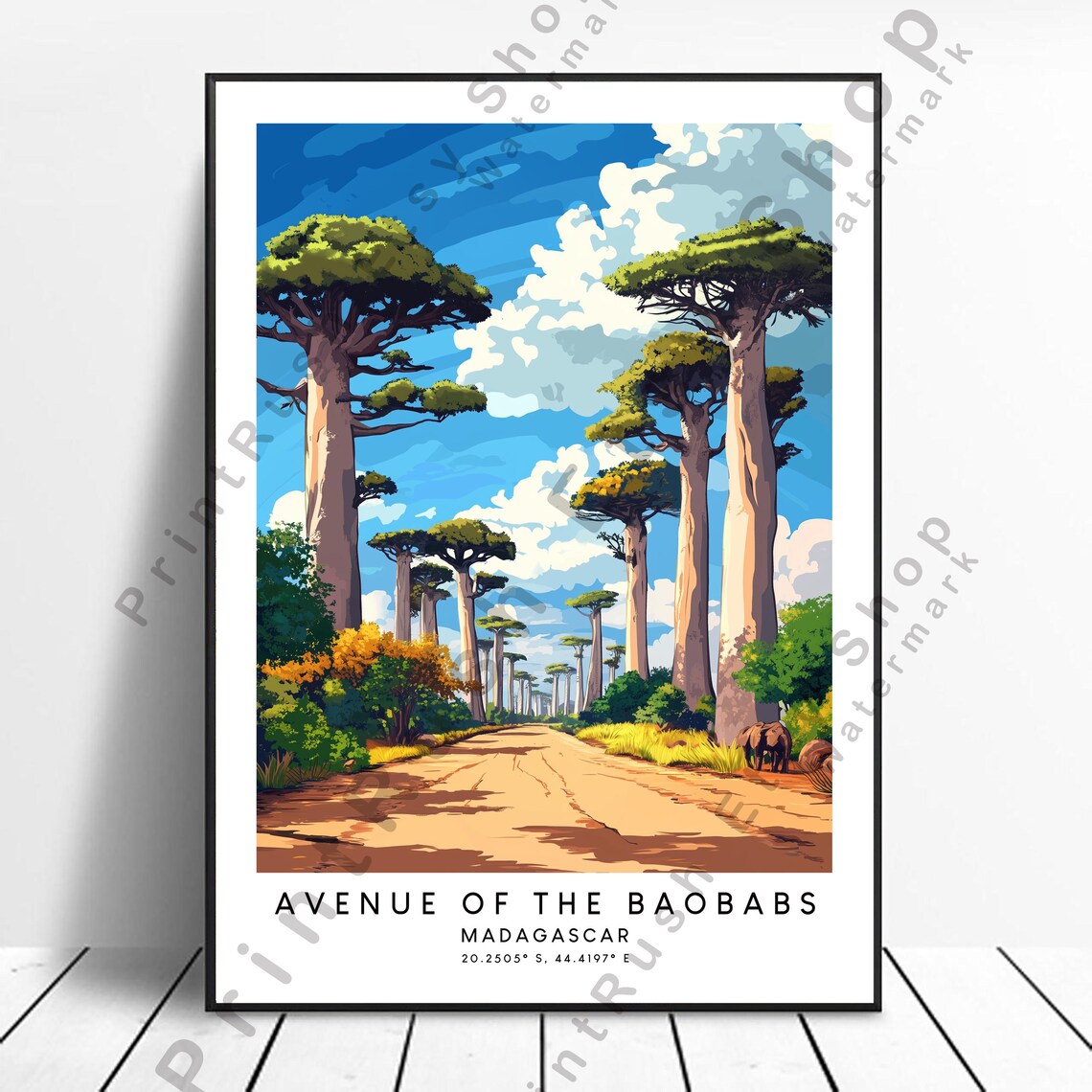 Avenue Of The Baobabs Madagascar Giant Trees Travel Illustration Poster