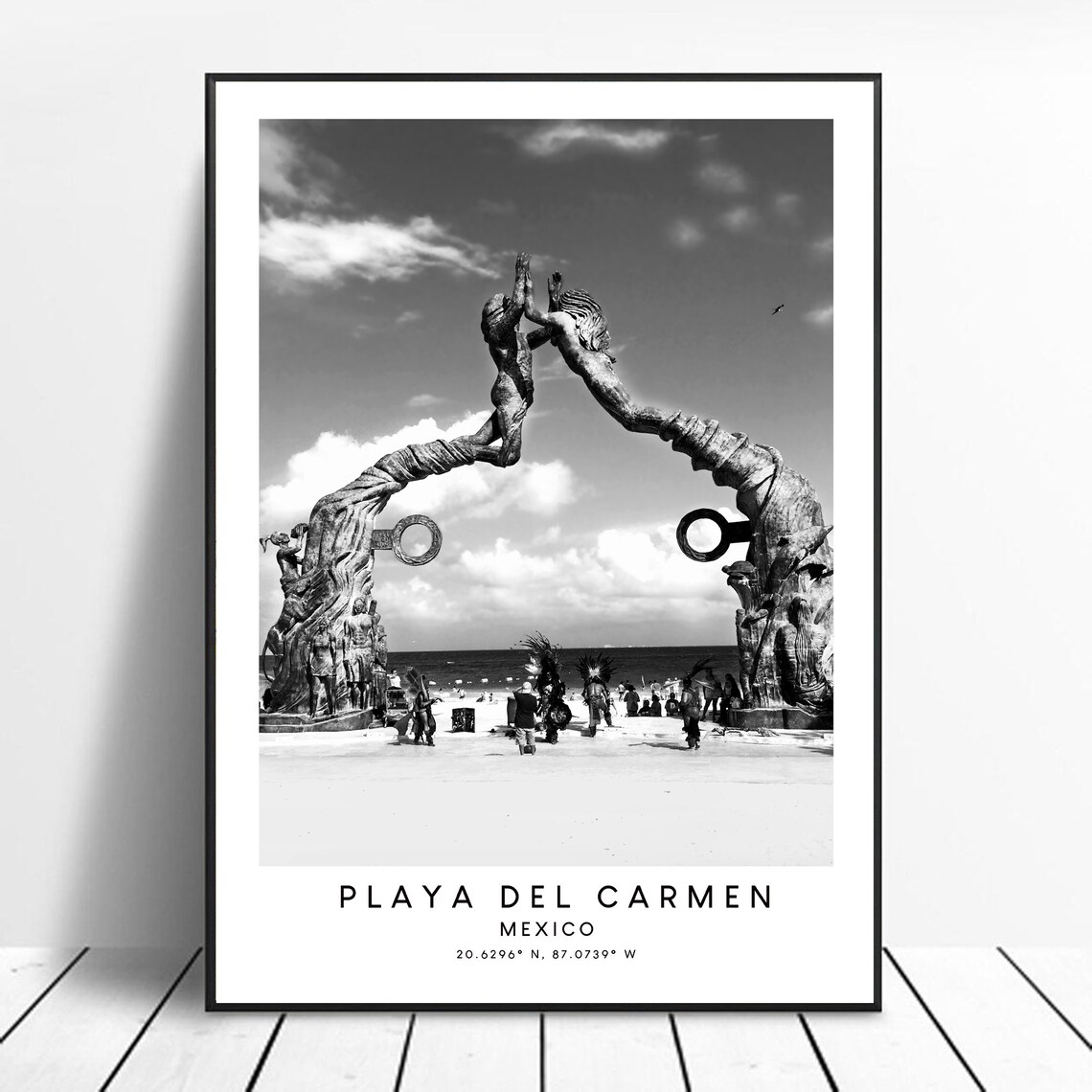 Playa Del Carmen Black and White Travel Poster