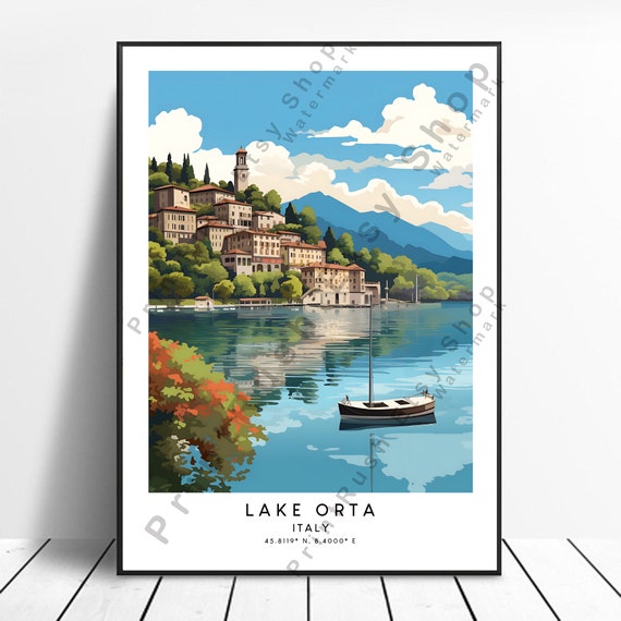 Lake Orta Travel Print Colourful Poster Italy Minimalist Wall Art Gift