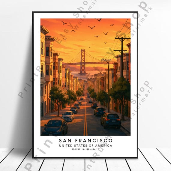 San Francisco Travel Print Illustration Art Wall Dcor Poster Colourful Artwork