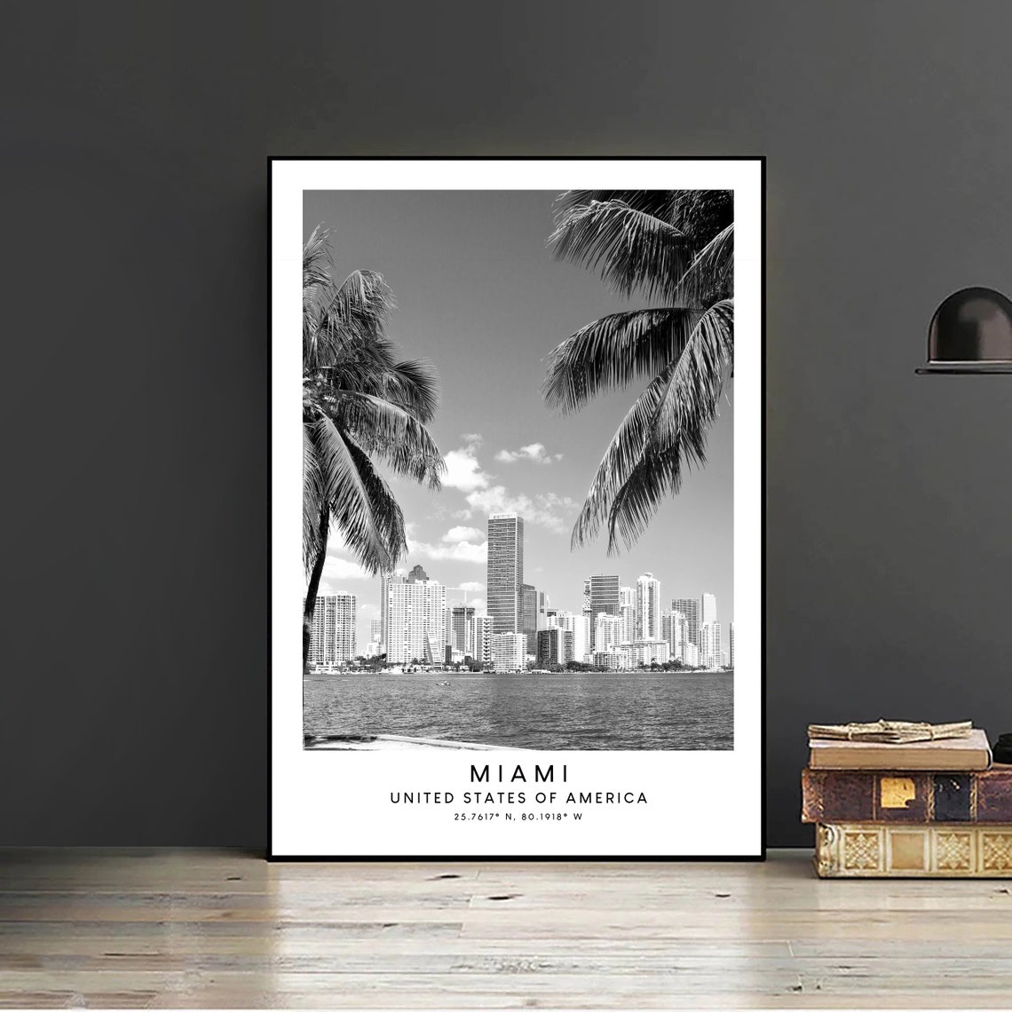 Miami Minimalist Travel Art Print, Black and White - Image 2