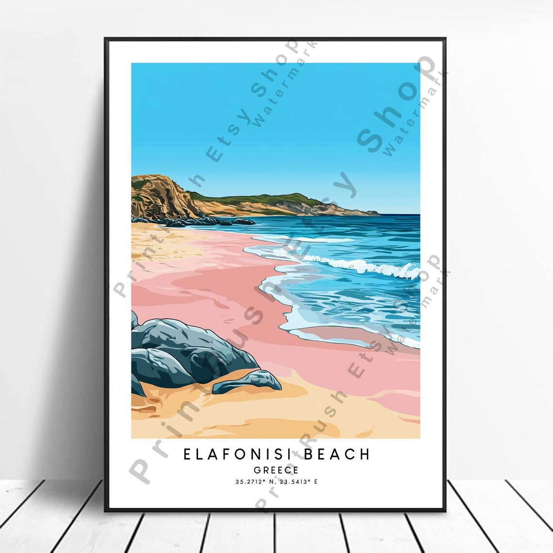 Greece Elafonisi Beach Pink Sand Turquoise Sea Travel Poster