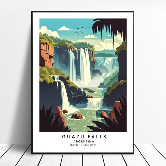 Argentina Travel Print Iguazu Falls Poster Colourful Wall Art Gift