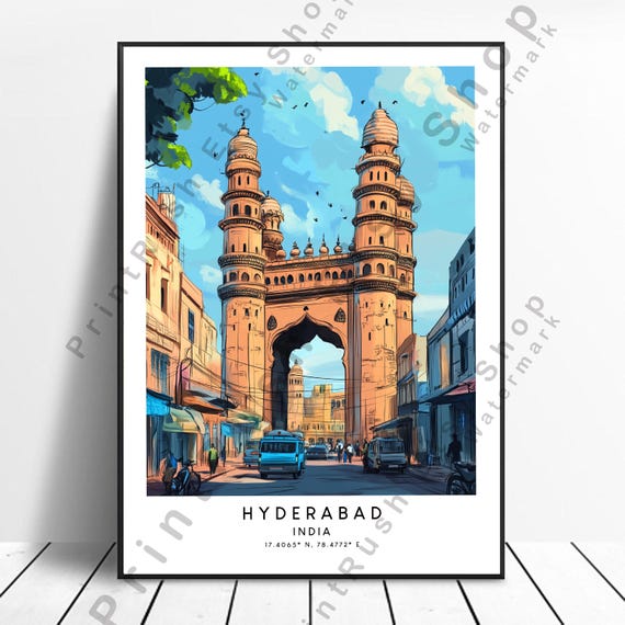 Hyderabad Poster India Travel Wall Art City Landmark Print Home Dcor Illustration Gift