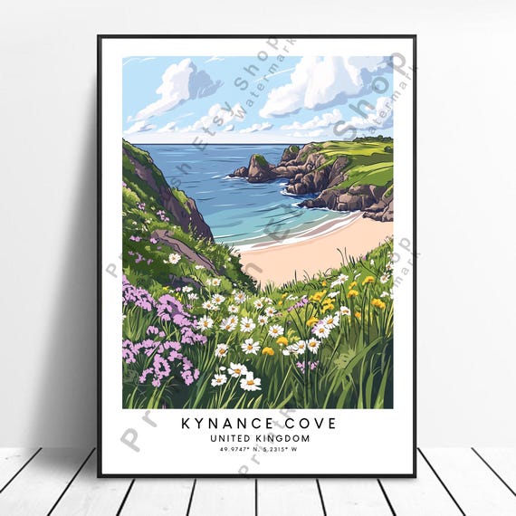 Cornwall Travel Poster Wall Hanging Kynance Cove Art Colourful Print Home Dcor Illustration Gift