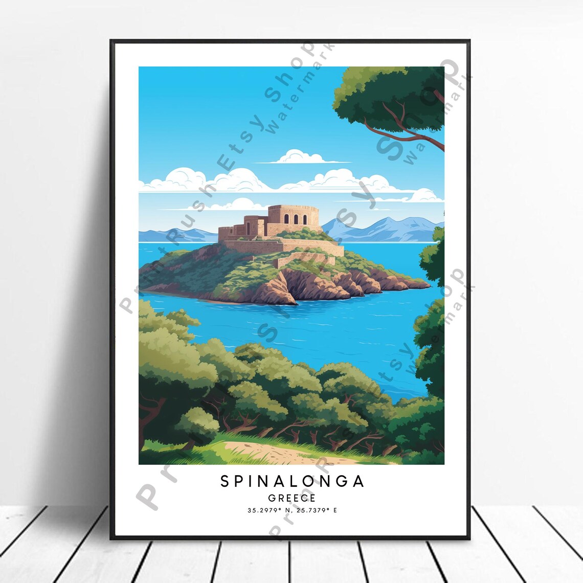 Spinalonga Island Fortress Crete Greece Aegean Sea Travel Art Poster
