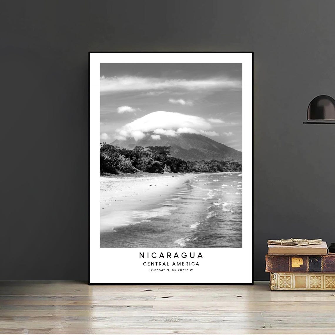 Nicaragua Minimalist Travel Poster, Black and White Volcano - Image 2