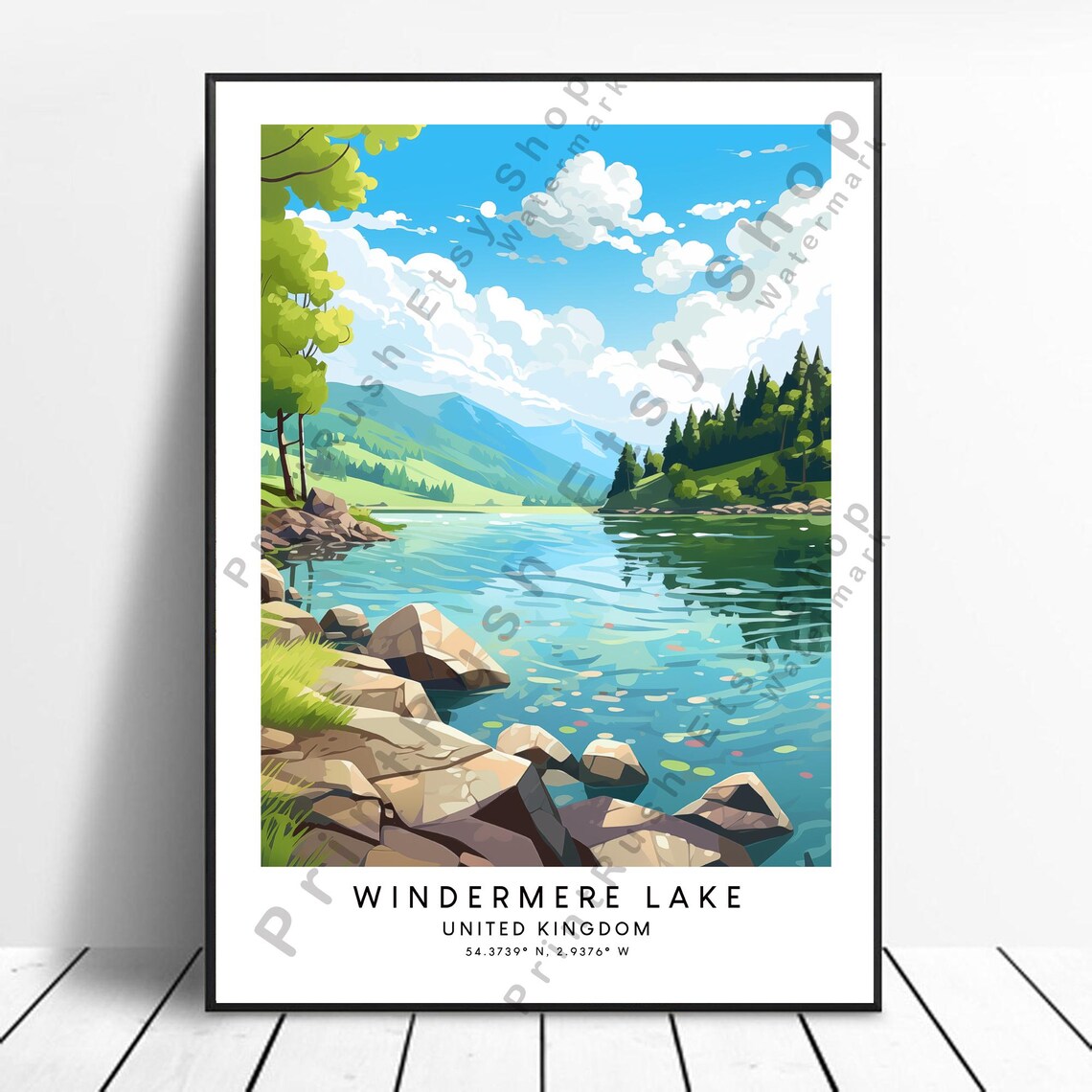 Windermere Lake United Kingdom Rocky Shore Serene Travel Poster