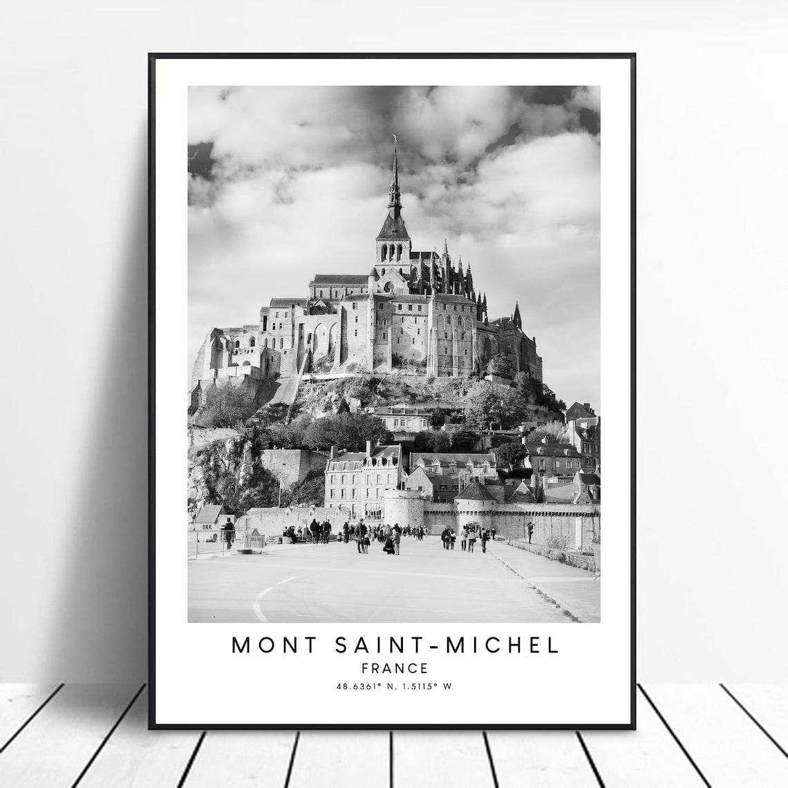 Mont Saint Michel Black and White Travel Poster, France