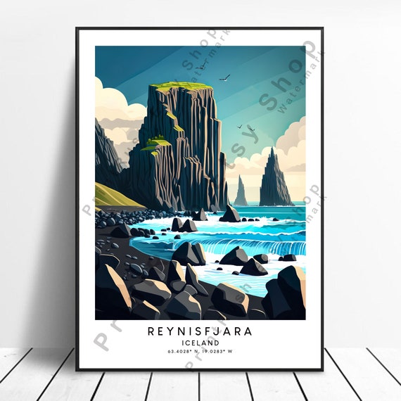 Reynisfjara Poster Colourful Print Abstract Minimalist Iceland Travel Reynisdrangar Art Gift