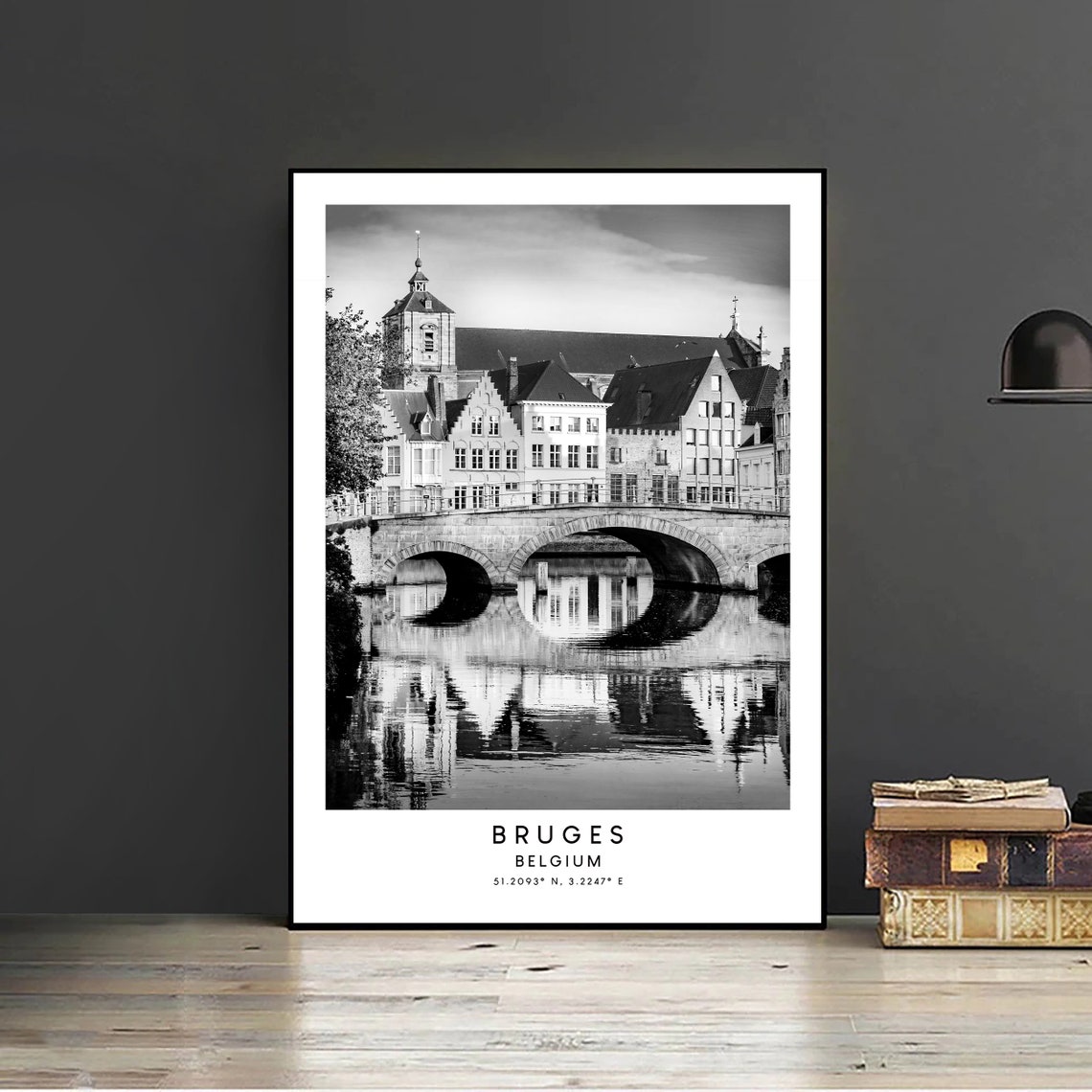 Bruges, Belgium Black And White Minimalist Travel Poster - Image 2