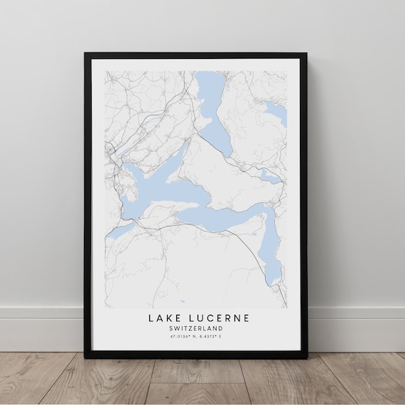 Lake Lucerne Map Minimalist Print Wall Art Travel Poster Artwork