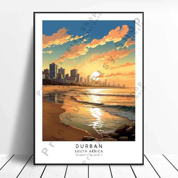 Durban South Africa Sunset Beach Golden Skyline Travel Poster