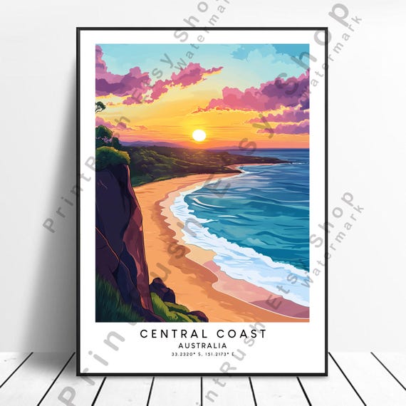 Coastal Wall Art Print Central Coast Australia Landscape Poster Beach Home Decor Illustration Gift