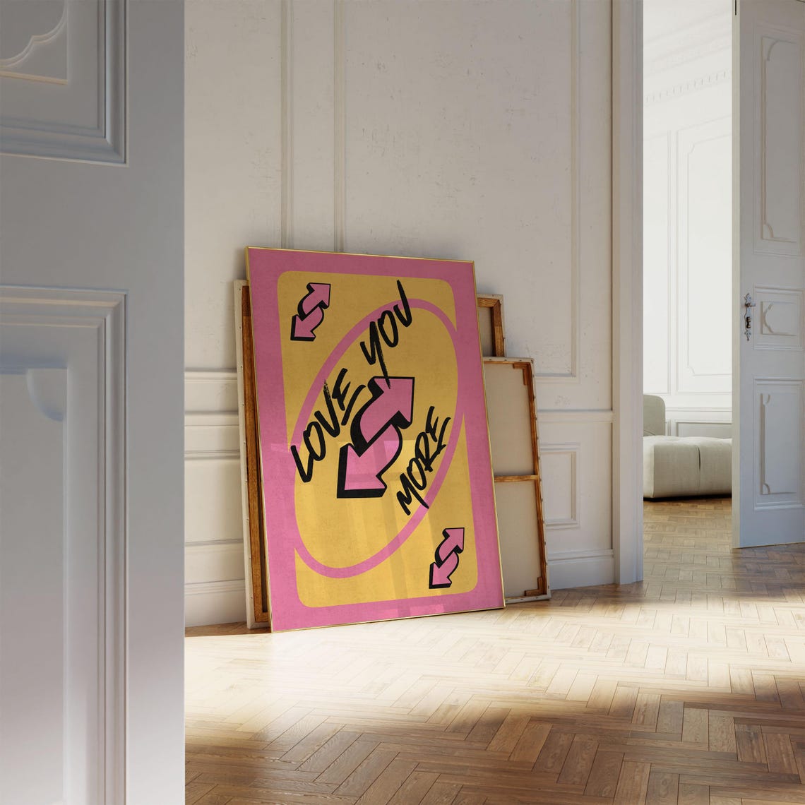 Love You More Yellow and Pink UNO Style Reverse Card Art Poster - Image 4