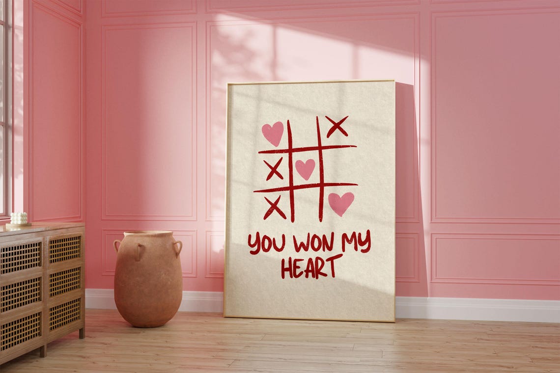 You Won My Heart Red Tic Tac Toe Grid Valentines Game Poster - Image 3