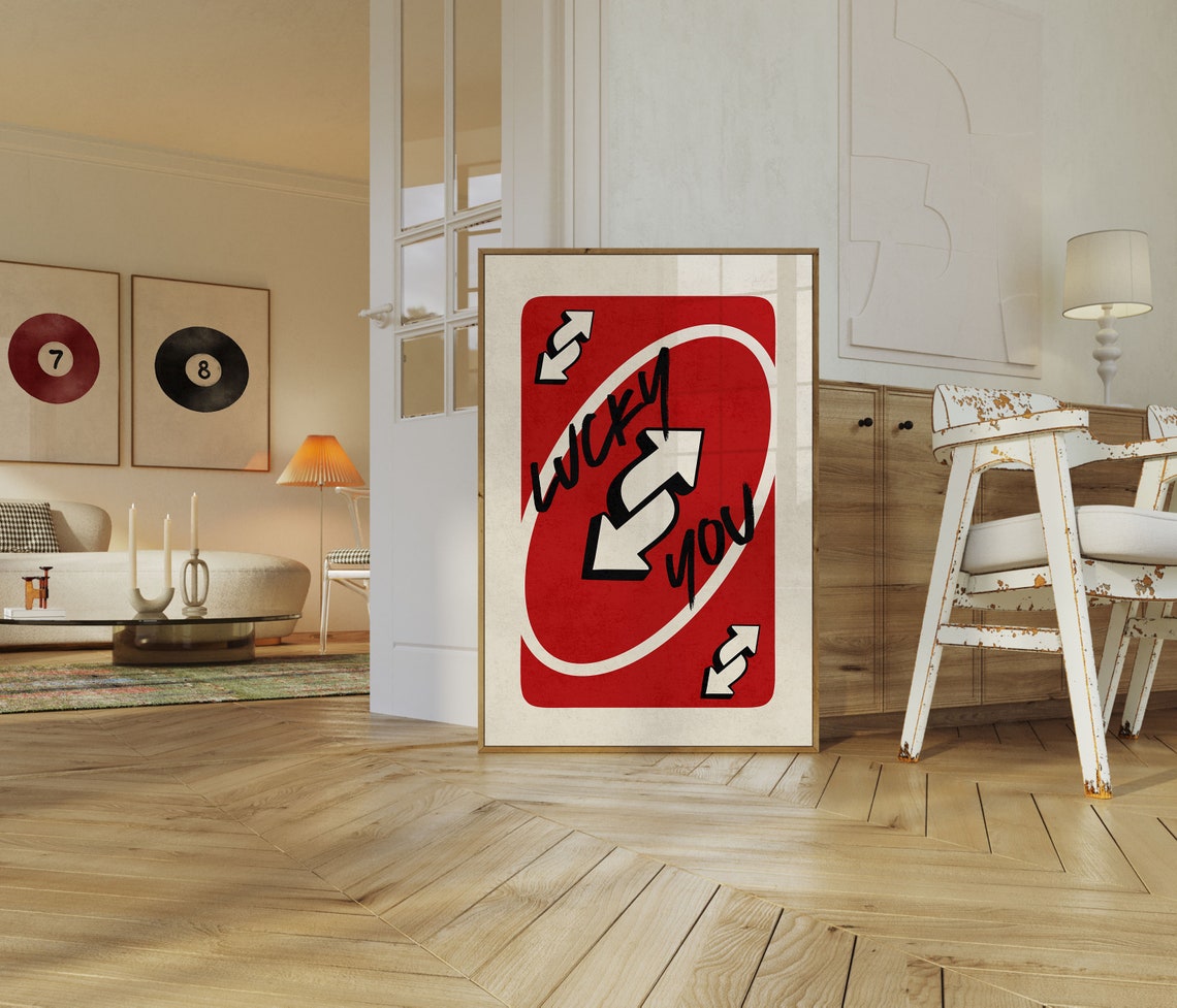 Lucky You Red Reverse Playing Card Retro Pop Art Trendy Poster - Image 3